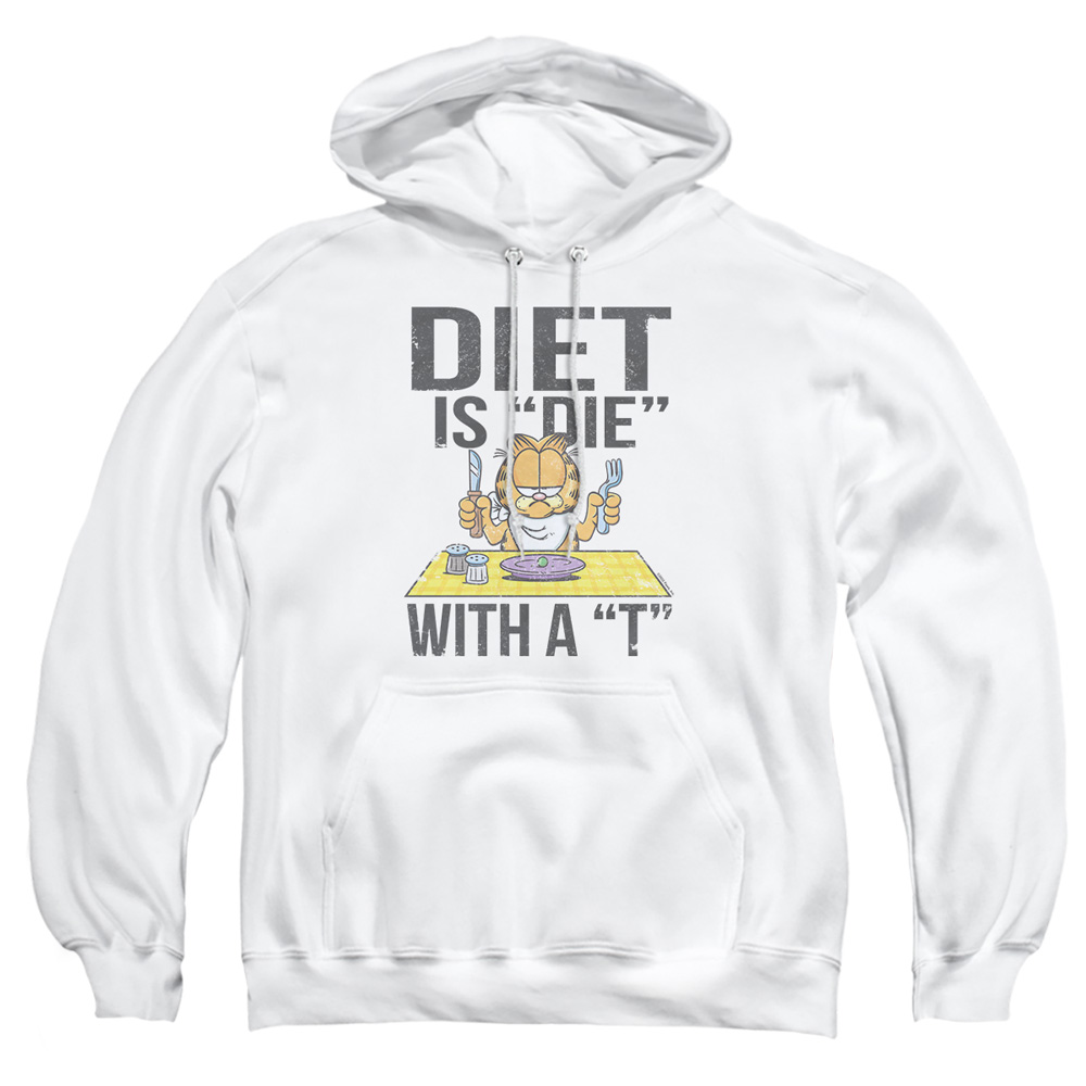 GAR714-AFTH-2 Garfield Diet is Die with A T Adult Pullover Hoodie, White - Medium