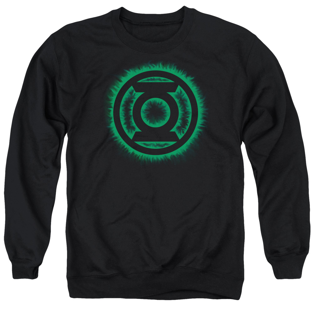 GL111-AS-2 Green Lantern Flame Logo Adult Crewneck Sweatshirt, Black - Medium