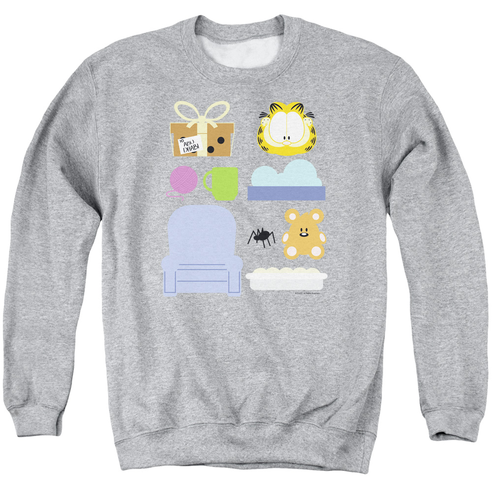 GAR546-AS-2 Garfield Gift Set Adult Crewneck Sweatshirt, Athletic Heather - Medium