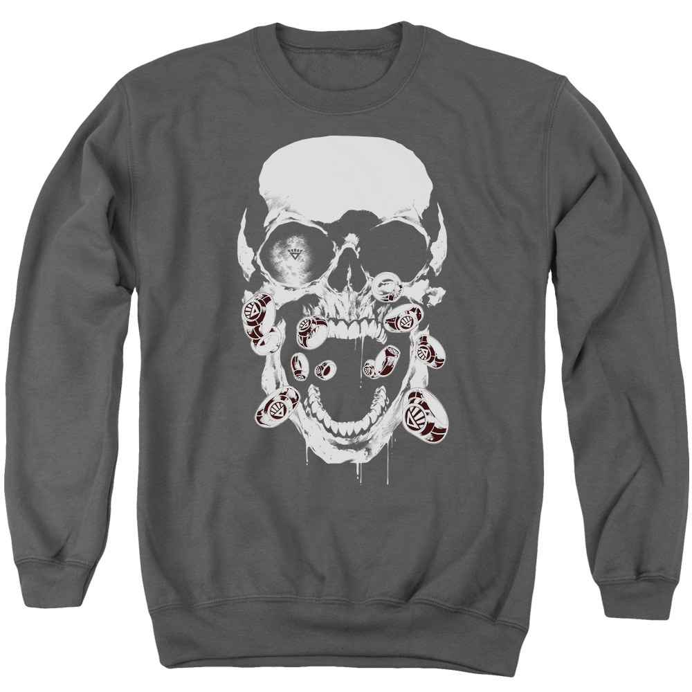GL277-AS-2 Green Lantern Black Skull Adult Crewneck Sweatshirt, Charcoal - Medium