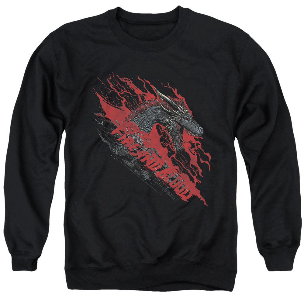 GOT107-AS-5 Game of Thrones Fire & Blood Dragon Adult Crewneck Sweatshirt, Black - 2X