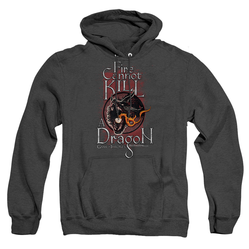 GOT103-AHH-6 Game of Thrones Fire Cannot Kill A Dragon Adult Heather Hoodie, Black - 3X