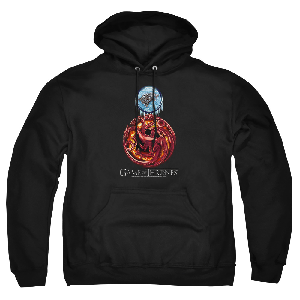 GOT223-AFTH-2 Game of Thrones Combined Targaryn & Stark Adult Pullover Hoodie, Black - Medium