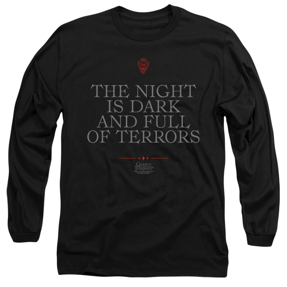 GOT153-AL-6 Game of Thrones Night is Dark Adult Long Sleeve T-Shirt, Black - 3X