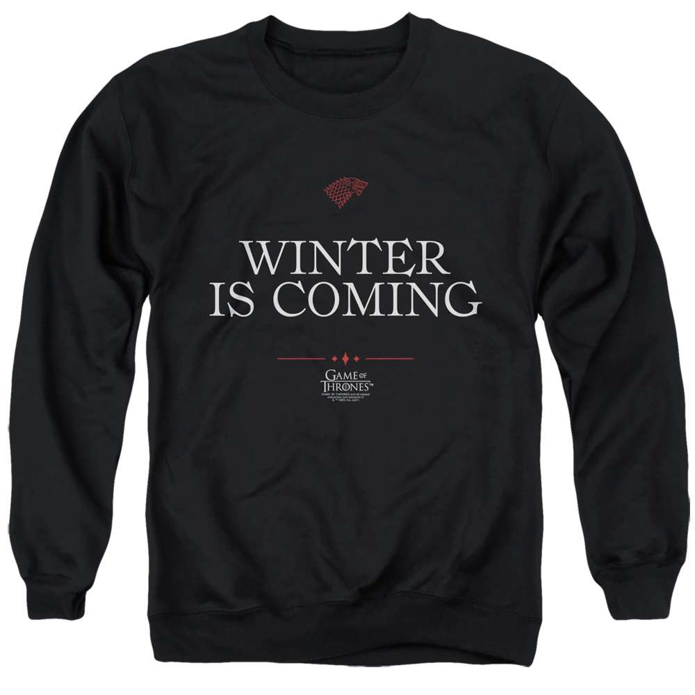 GOT156-AS-3 Game of Thrones Winter is Coming Text Adult Crewneck Sweatshirt, Black - Large