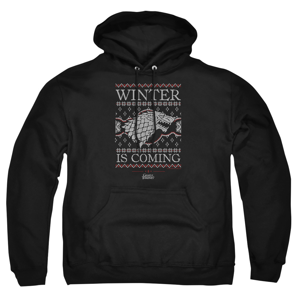 GOT10028-AFTH-4 Game of Thrones Winter is Coming Ugly Christmas Adult Pullover Hoodie, Black - Extra Large