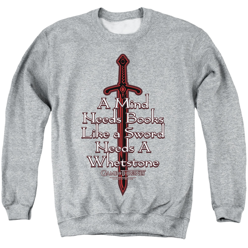 GOT131-AS-3 Game of Thrones The Mind Needs Books Adult Crewneck Sweatshirt, Athletic Heather - Large