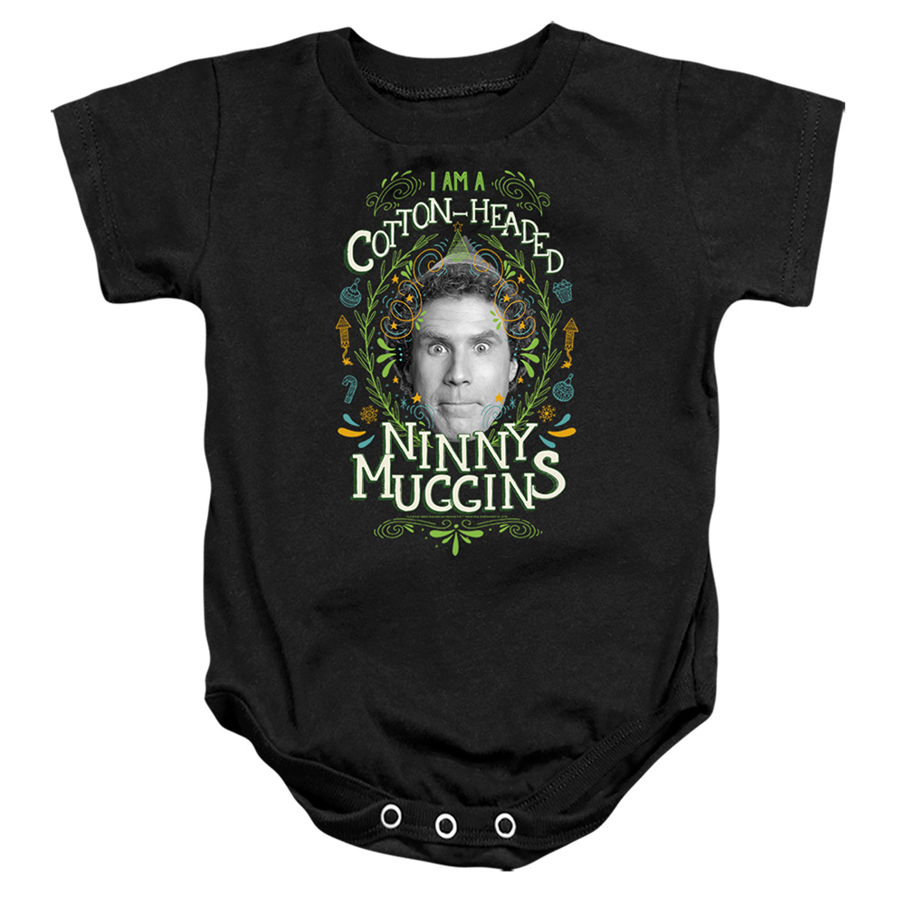 WBM1197-SS-2 ELF Cotton Headed Ninny Muggins Infant Snapsuit, Black - Medium - 12 Month