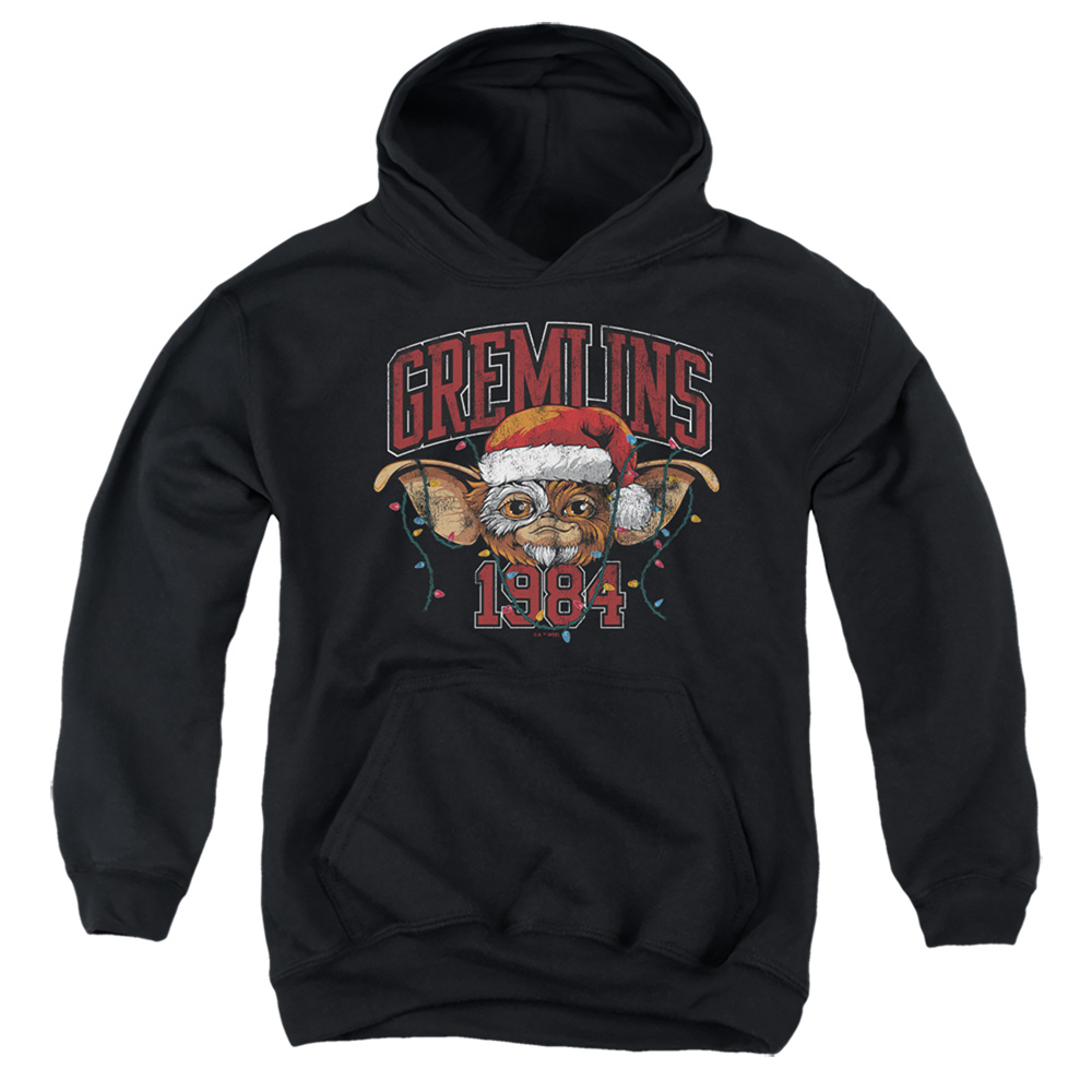 WBM10087-YFTH-2 Gremlins Varsity Christmas Youth Hooded Sweatshirt, Black - Medium