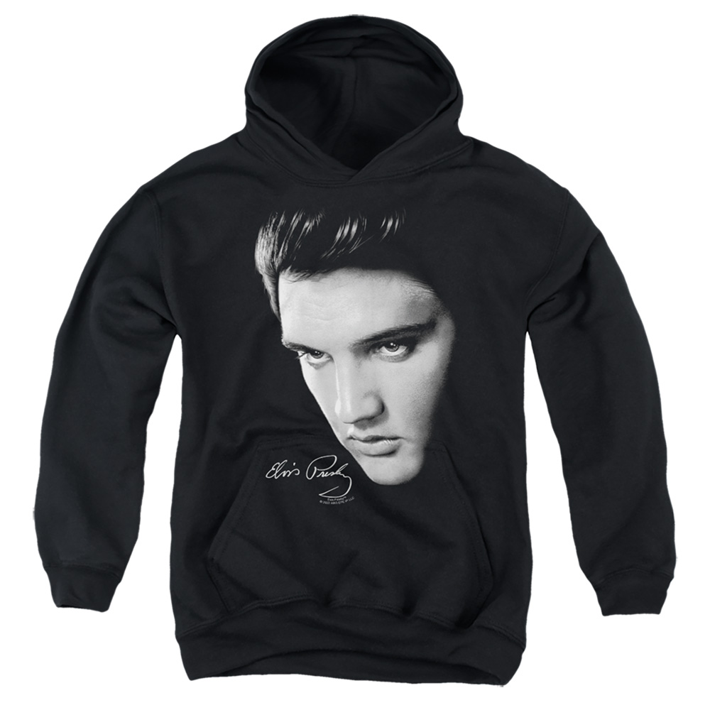 ELV103-YFTH-2 Elvis Presley Face Youth Hooded Sweatshirt, Black - Medium