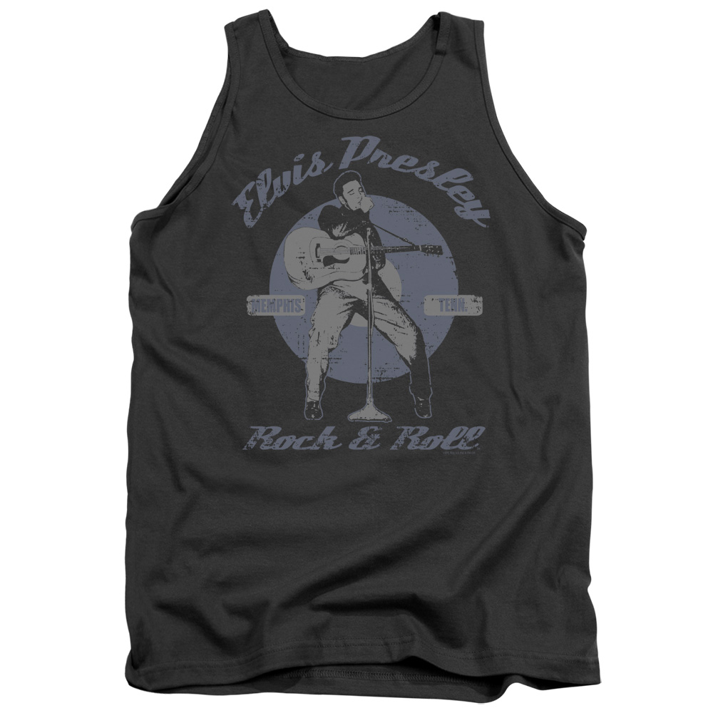 ELV212-TK-2 Elvis Presley Rock & Roll Adult Tank Top, Charcoal - Medium