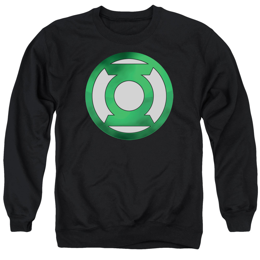 GL123-AS-2 Green Lantern Chrome Logo Adult Crewneck Sweatshirt, Black - Medium