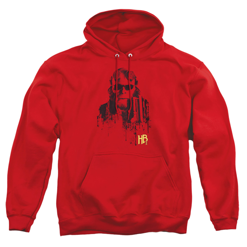 UNI114-AFTH-3 Hellboy II Splatter Gun Adult Pullover Hoodie, Red - Large