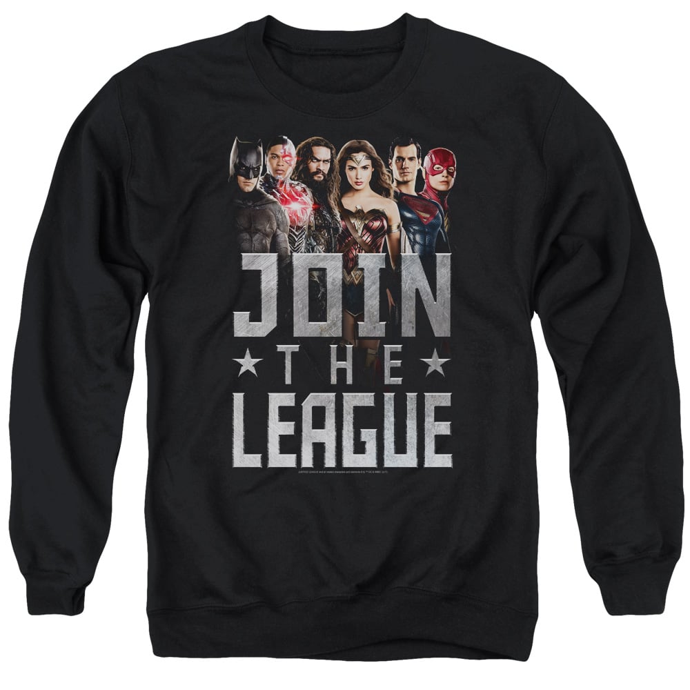 JLM145-AS-4 Justice League Movie Join The League Adult Crewneck Sweatshirt, Black - Extra Large