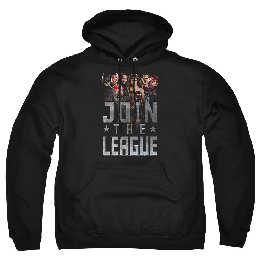 JLM145-AFTH-2 Justice League Movie Join The League Adult Pullover Hoodie, Black - Medium