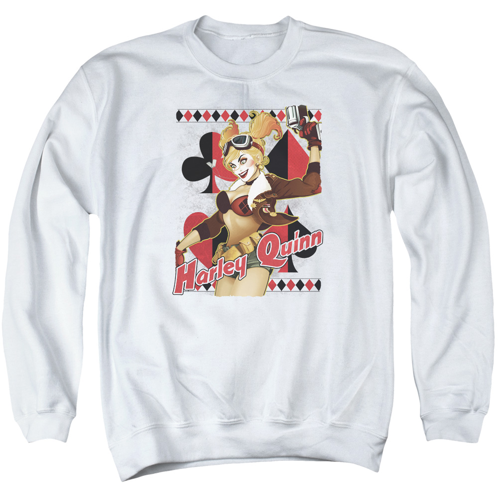 JLA644-AS-2 JLA Harley Bombshetll Adult Crewneck Sweatshirt, White - Medium