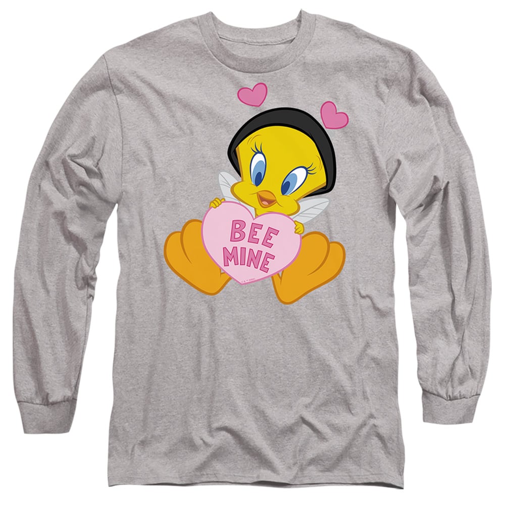 LT10051TVAL-AL-3 Looney Tunes Valentines Day Tweety Bee Mine Adult Long Sleeve T-Shirt, Athletic Heather - Large