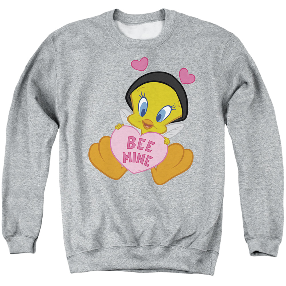 LT10051TVAL-AS-3 Looney Tunes Valentines Day Tweety Bee Mine Adult Crewneck Sweatshirt, Athletic Heather - Large