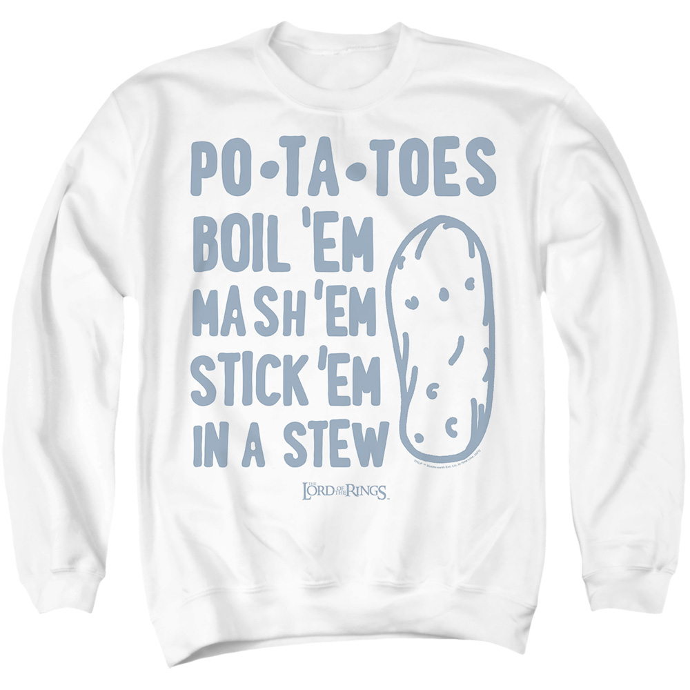 LOR1202-AS-5 Lord of The Rings The Taters Adult Crewneck Sweatshirt, White - 2X