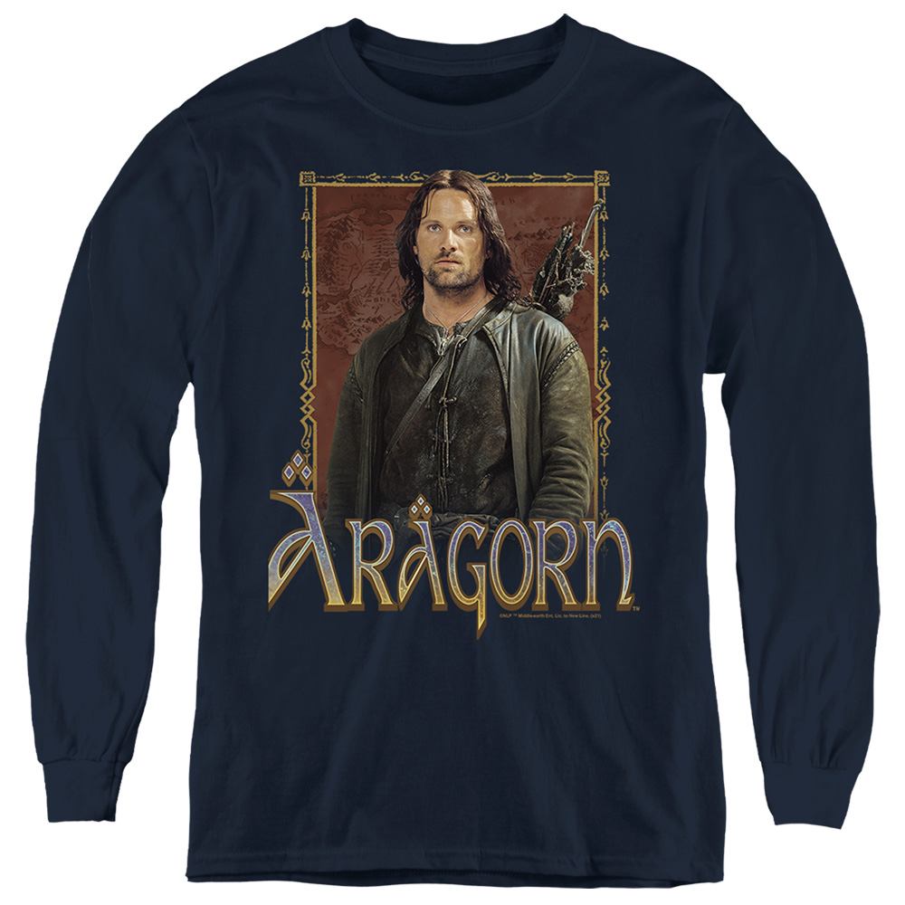 LOR2032-YL-2 Lord of The Rings Aragorn Long Sleeve Youth T-Shirt, Navy - Medium