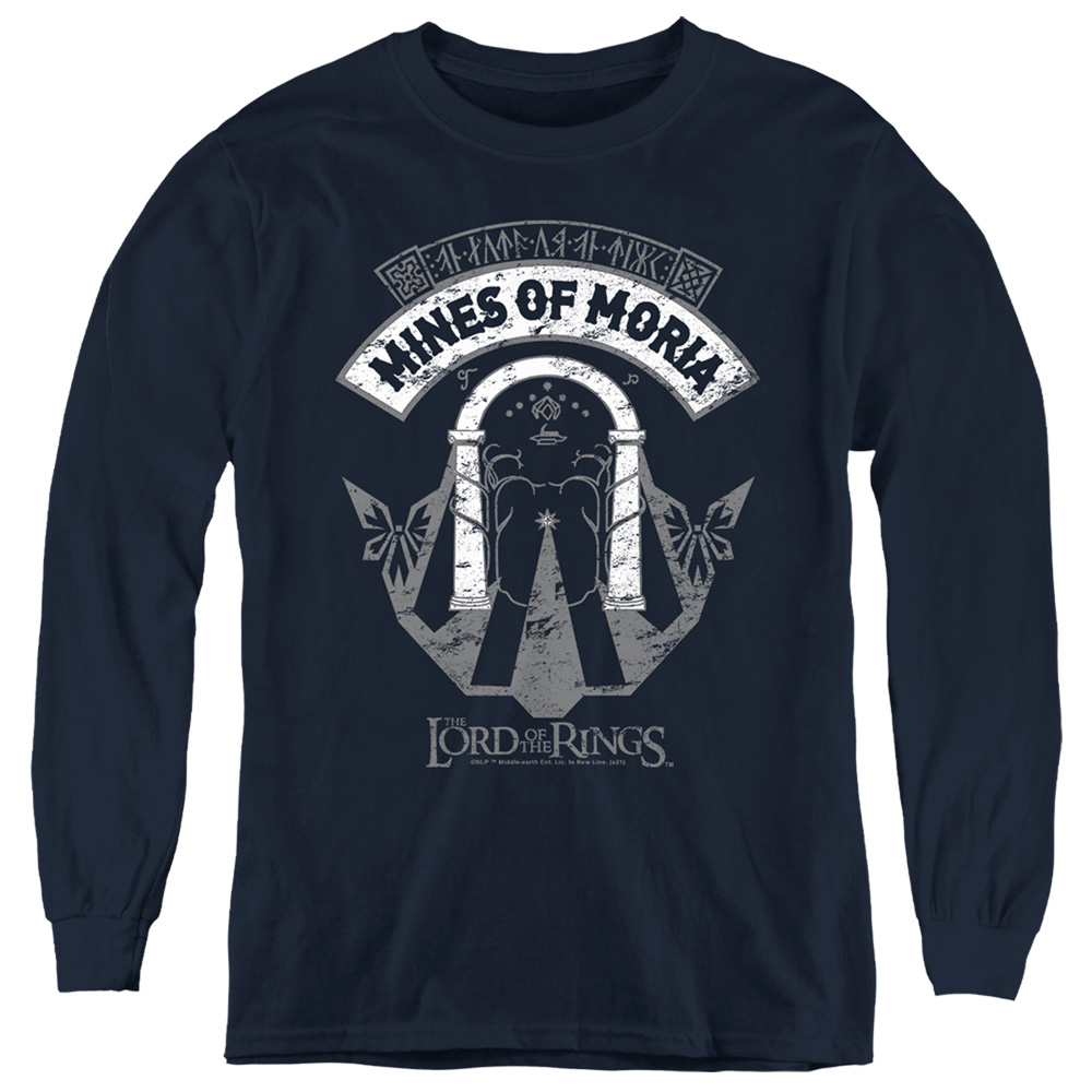 LOR1207-YL-1 Lord of The Rings Mines of Moria Long Sleeve Youth T-Shirt, Navy - Small
