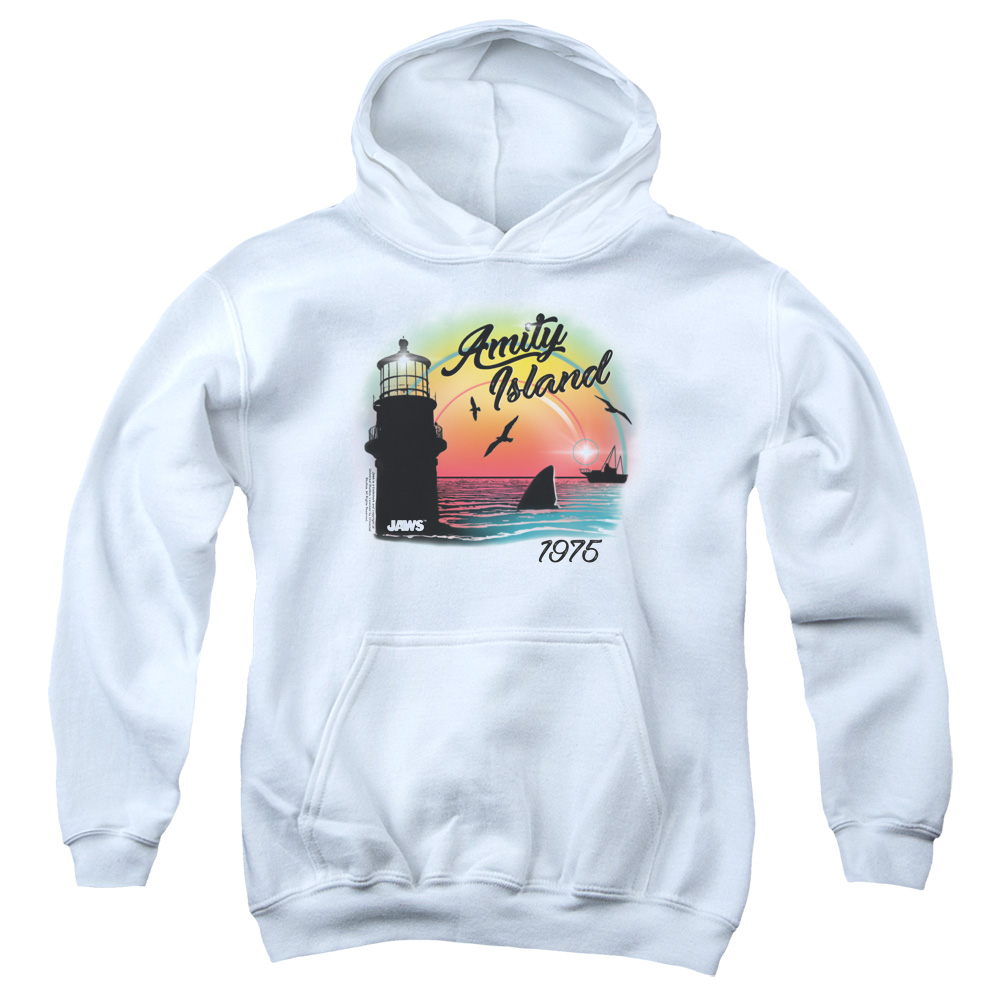 UNI1095-YFTH-2 Jaws Amity Island Youth Hooded Sweatshirt, White - Medium