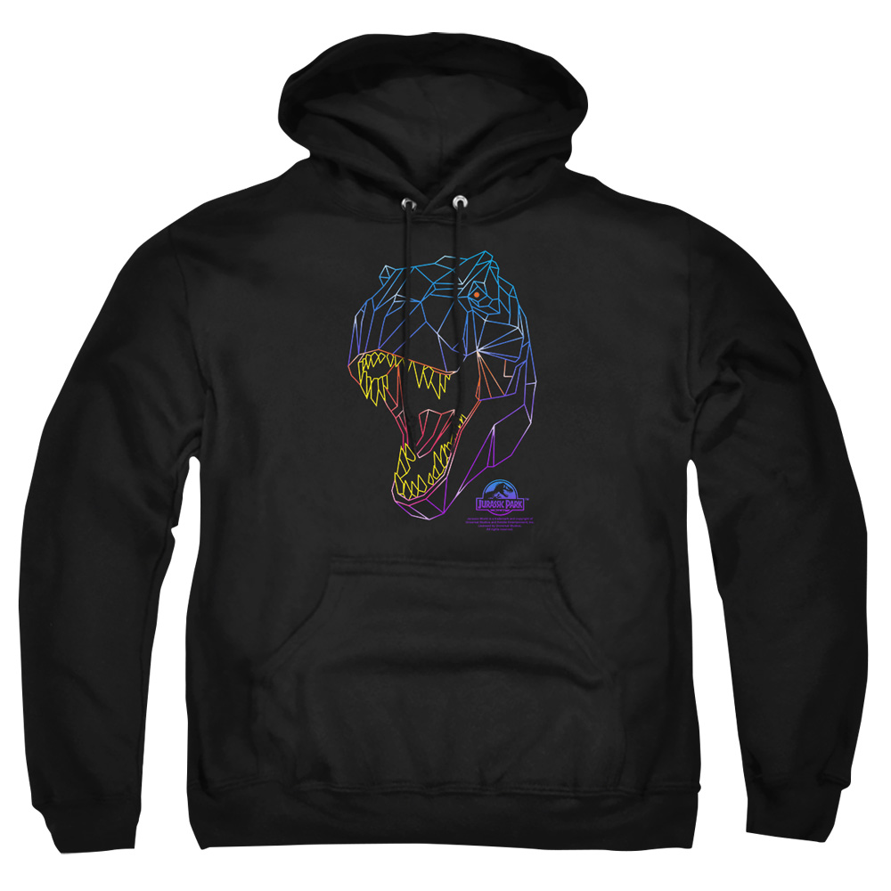 UNI1135-AFTH-3 Jurassic Park Neon T-Rex Adult Pullover Hoodie, Black - Large