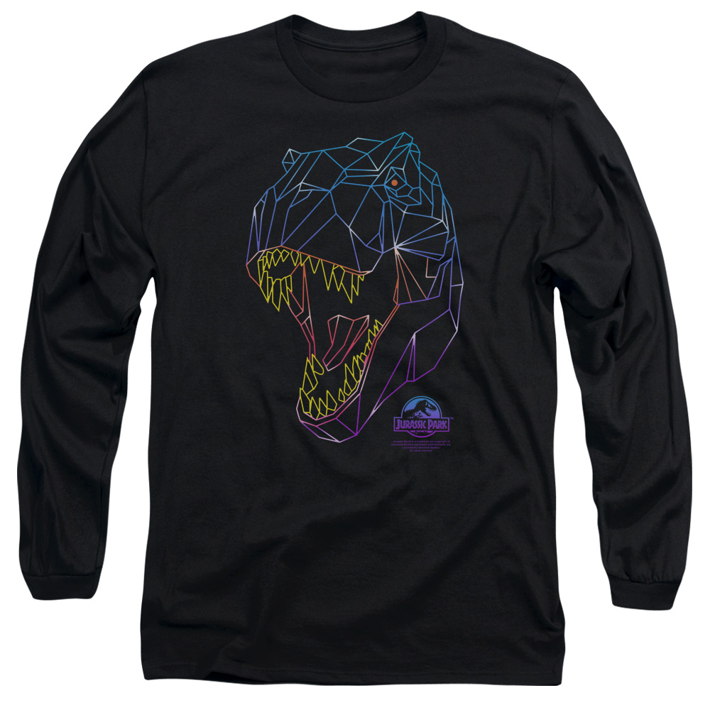 UNI1135-AL-3 Jurassic Park Neon T-Rex Adult Long Sleeve T-Shirt, Black - Large
