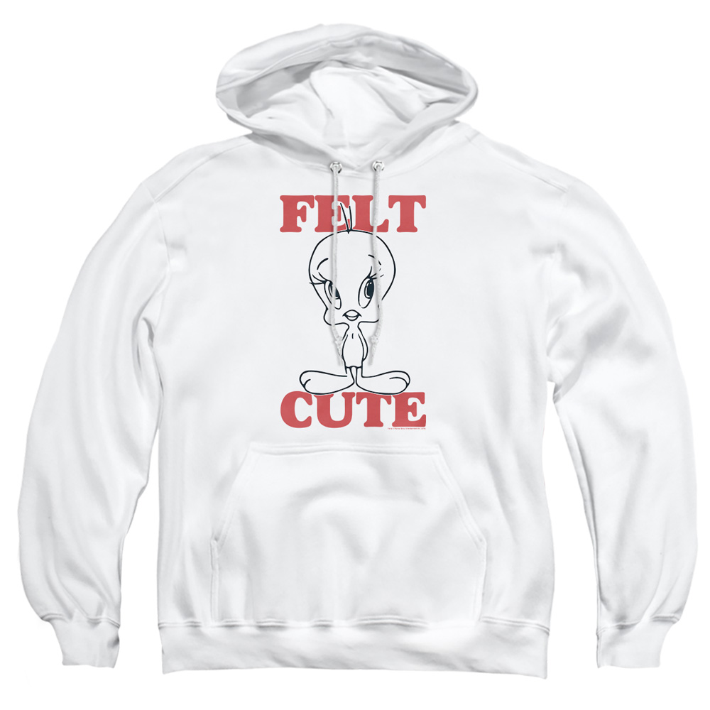 LT251-AFTH-3 Looney Tunes Felt Cute Adult Pullover Hoodie, White - Large