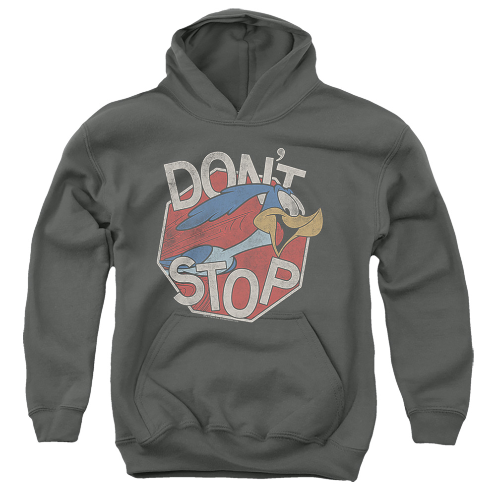 LT295-YFTH-2 Looney Tunes Dont Stop Youth Hooded Sweatshirt, Charcoal - Medium