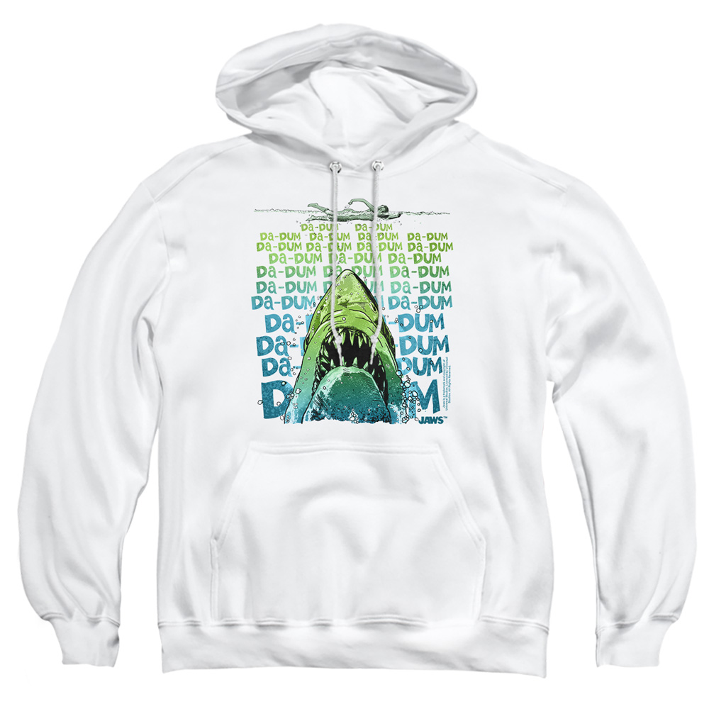 UNI1093-AFTH-5 Jaws Da Dum Adult Pullover Hoodie, White - 2X