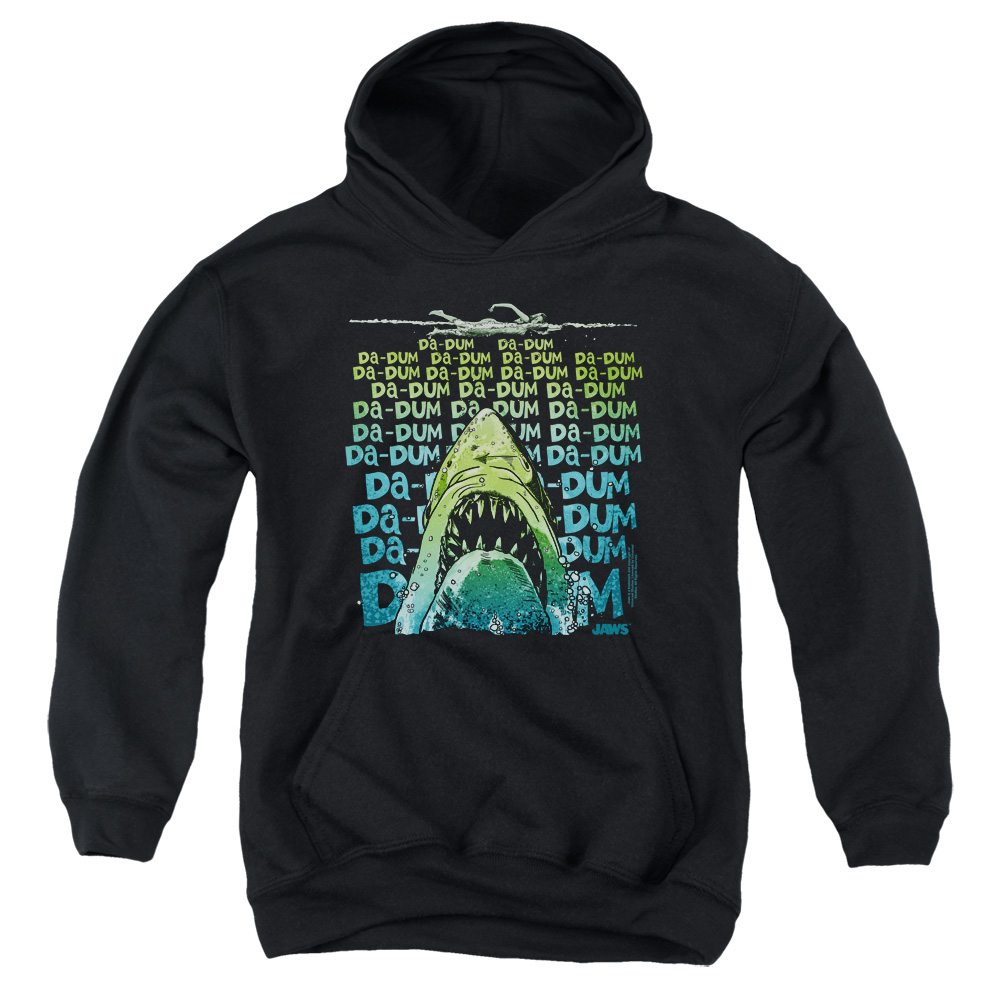 UNI1093B-YFTH-2 Jaws Da Dum Youth Hooded Sweatshirt, Black - Medium