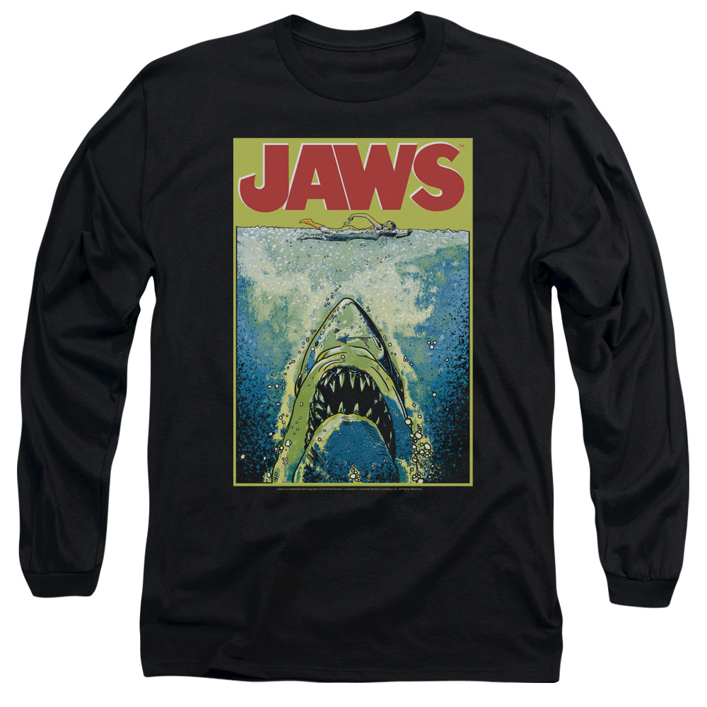 UNI727-AL-2 Jaws Bright Adult Long Sleeve T-Shirt, Black - Medium