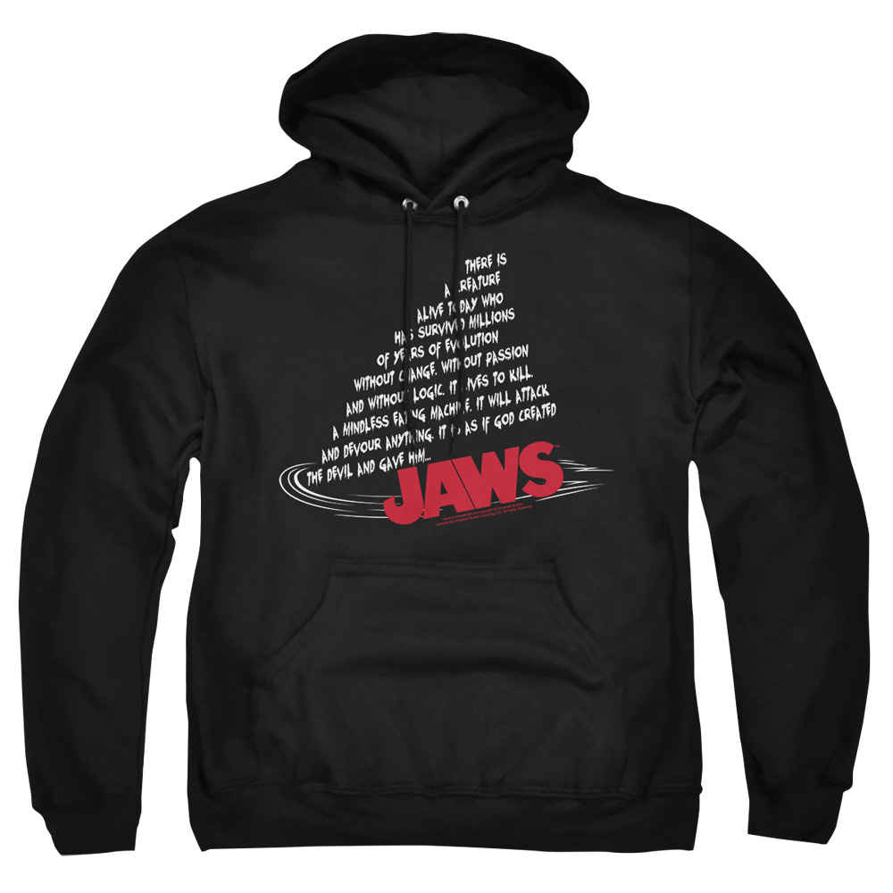 UNI387-AFTH-2 Jaws Dorsal Text Adult Pullover Hoodie, Black - Medium