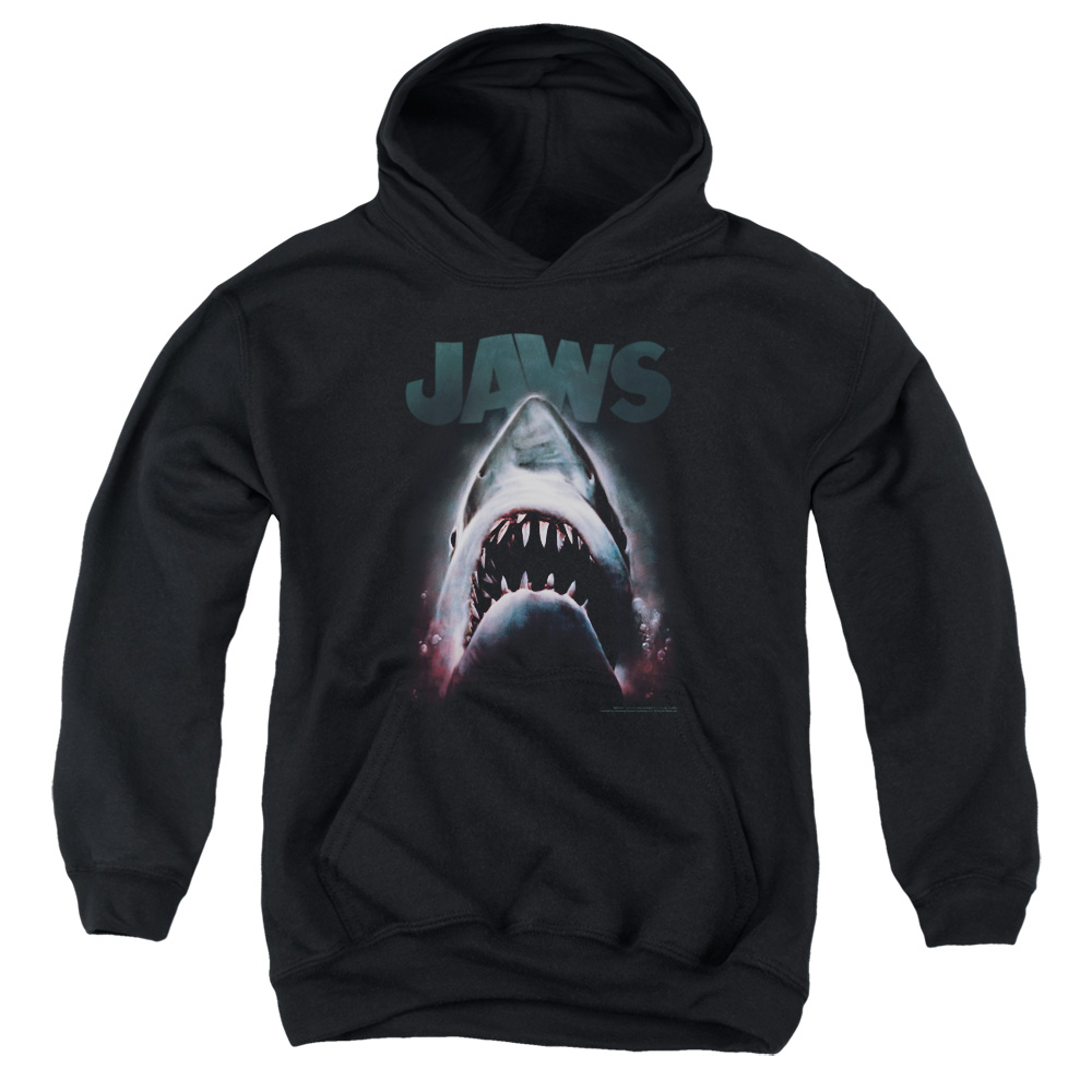 UNI352-YFTH-3 Jaws Terror In The Deep Youth Hooded Sweatshirt, Black - Large