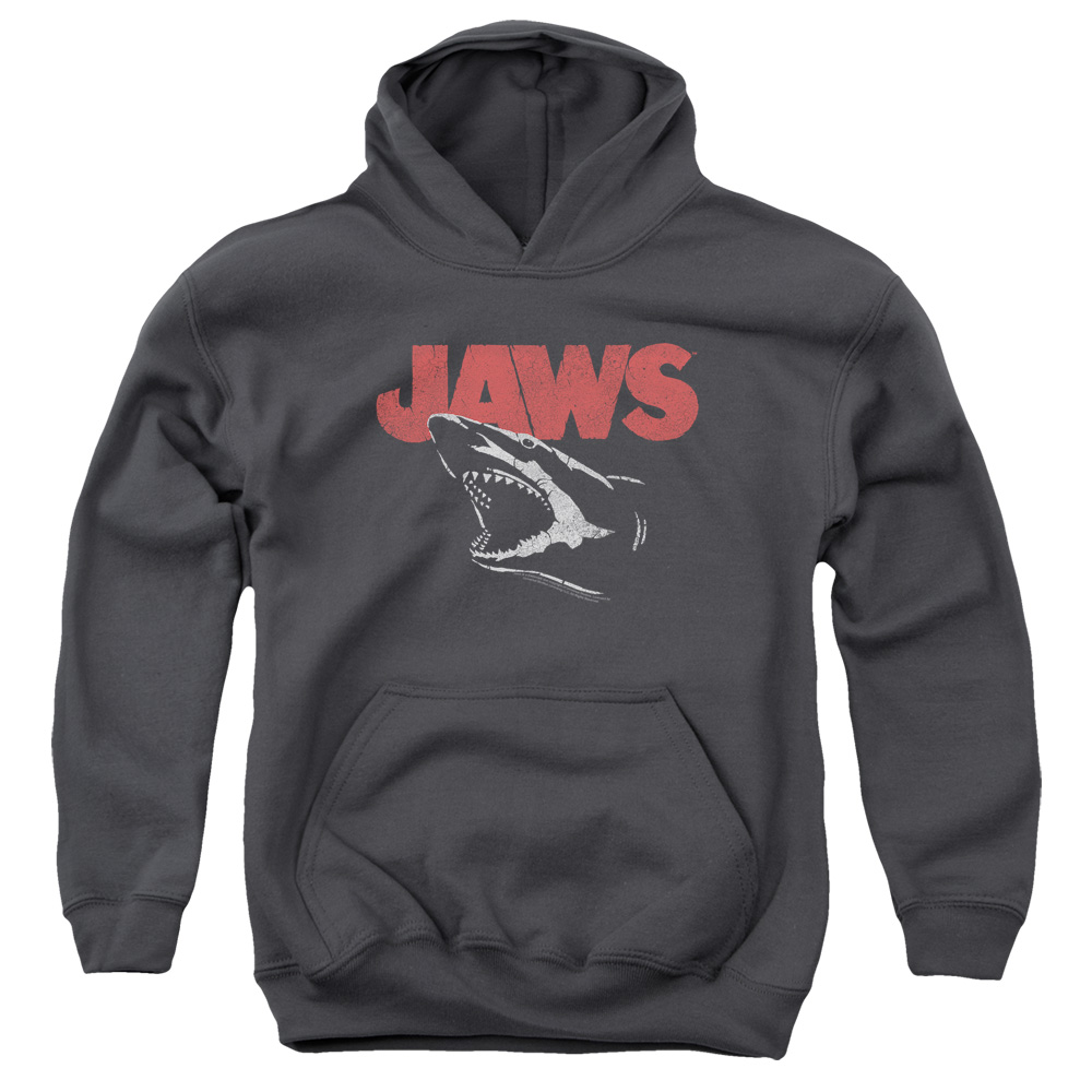 UNI723-YFTH-2 Jaws Cracked Jaw Youth Hooded Sweatshirt, Charcoal - Medium