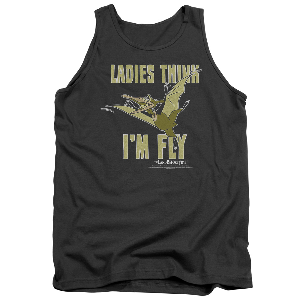 UNI735-TK-1 Land Before Time Im Fly Adult Tank Top, Charcoal - Small