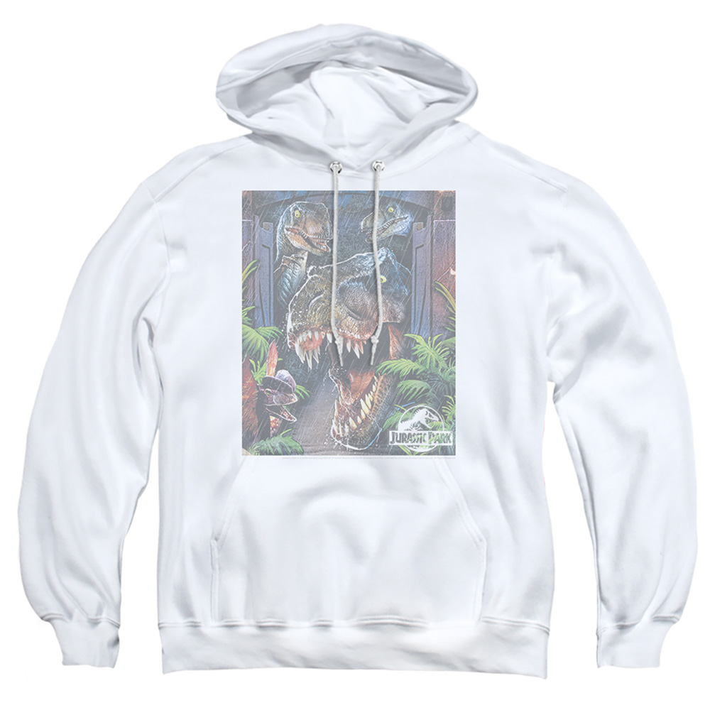 UNI897-AFTH-2 Jurassic Park Giant Door Adult Pullover Hoodie, White - Medium