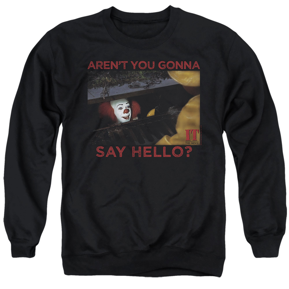 WBM875-AS-2 It 1990 Hello Adult Crewneck Sweatshirt, Black - Medium