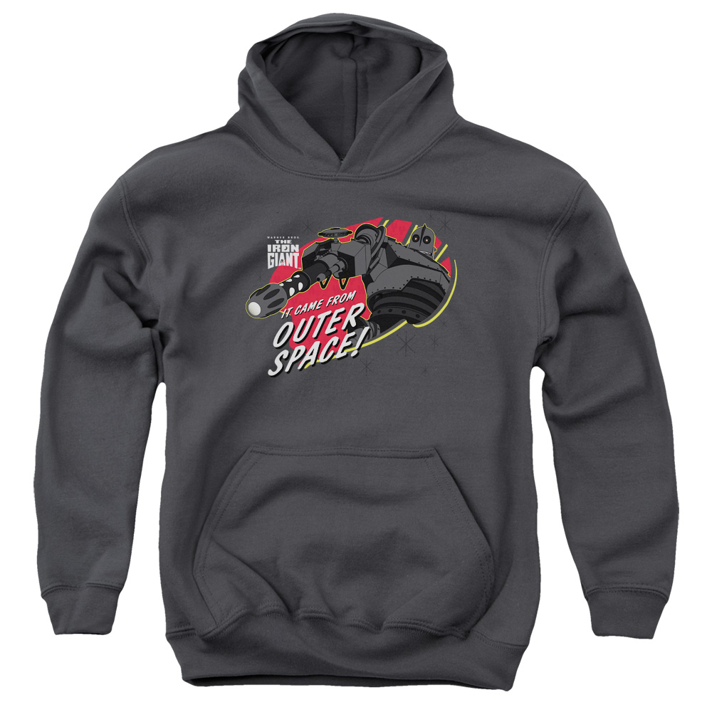 WBM211-YFTH-3 Iron Giant Outer Space Youth Hooded Sweatshirt, Charcoal - Large