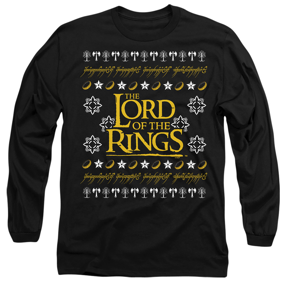 LOR10000-AL-5 Lord of The Rings Ugly Christmas Logo Adult Long Sleeve T-Shirt, Black - 2X