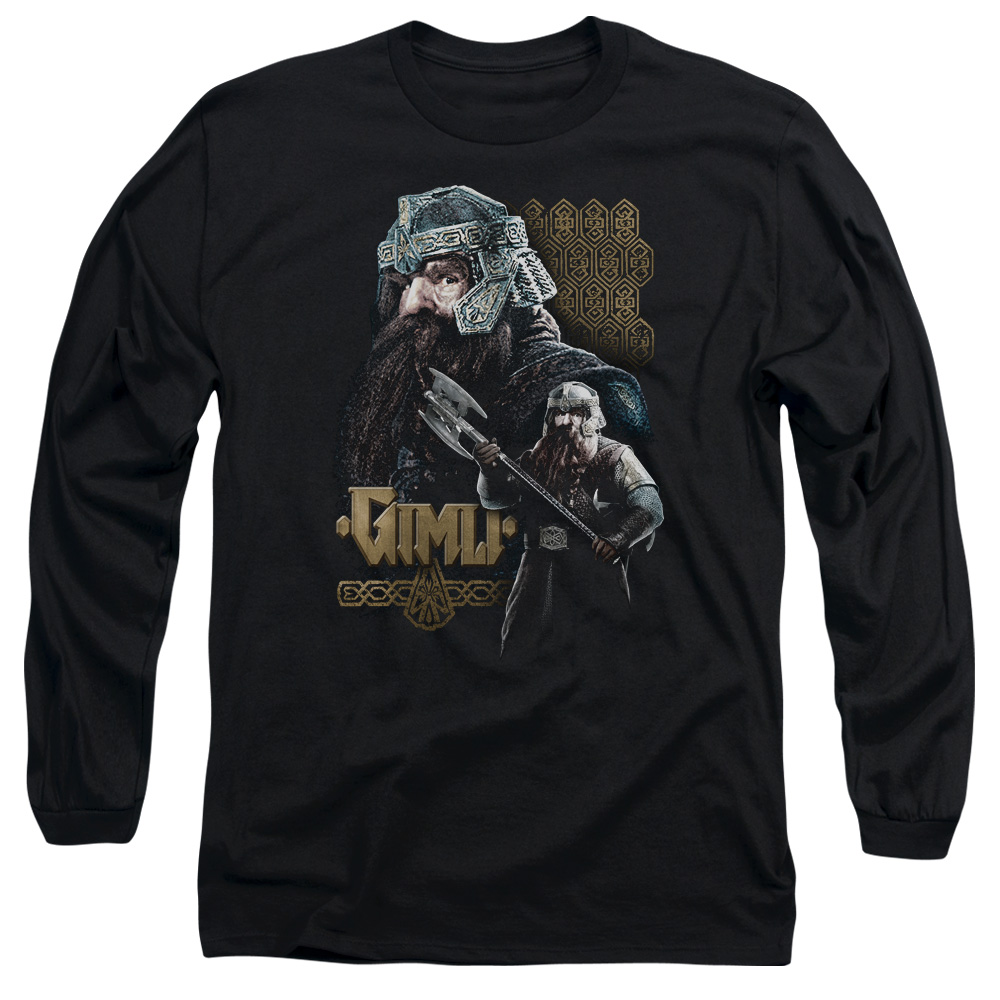 LOR1009-AL-6 Lord of The Rings Gimli Adult Long Sleeve T-Shirt, Black - 3X