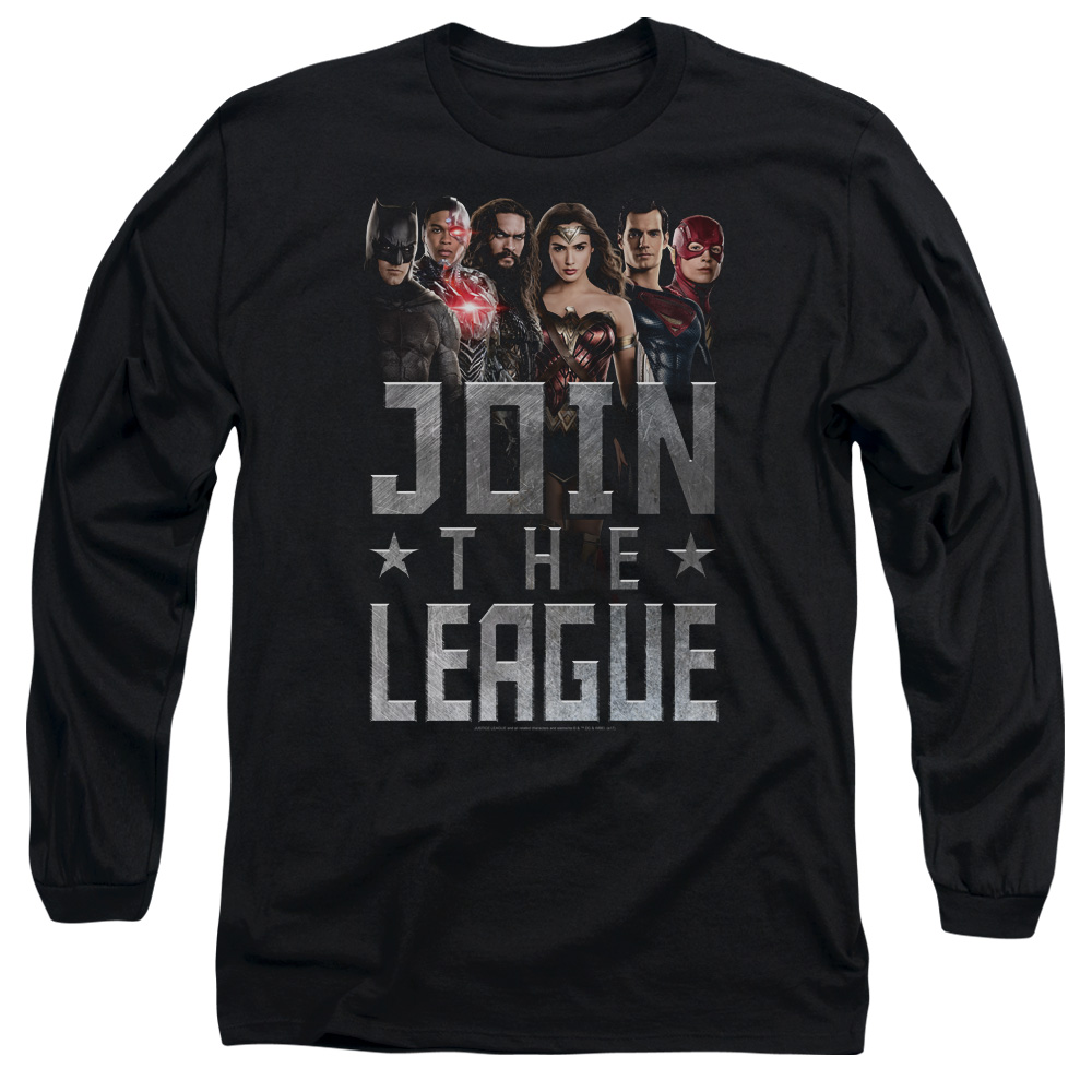 JLM145-AL-5 Justice League Movie Join The League Adult Long Sleeve T-Shirt, Black - 2X