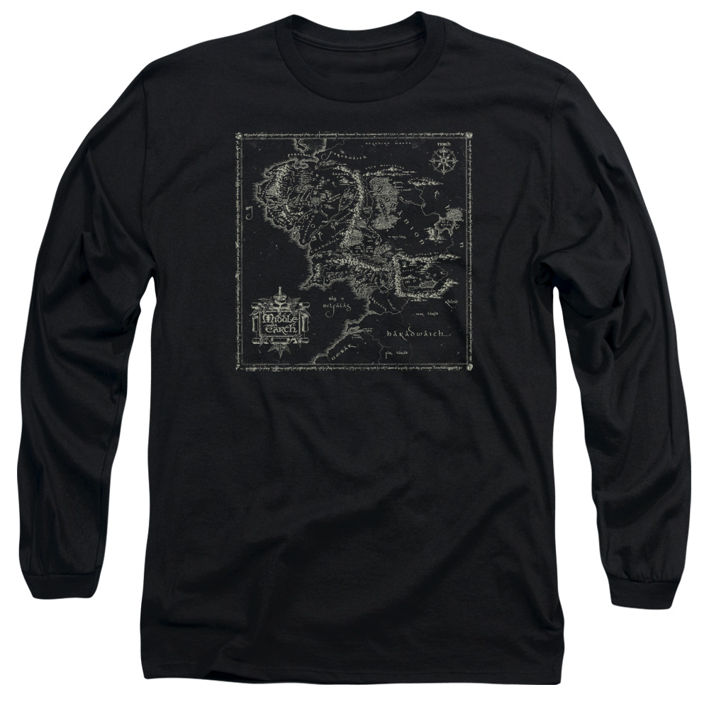 LOR1062-AL-4 Lord of The Rings Map of Me Adult Long Sleeve T-Shirt, Black - Extra Large