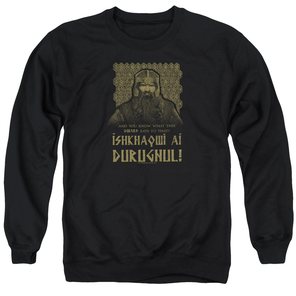 LOR1051-AS-2 Lord of The Rings Ishkhaqwi Durugnul Adult Crewneck Sweatshirt, Black - Medium