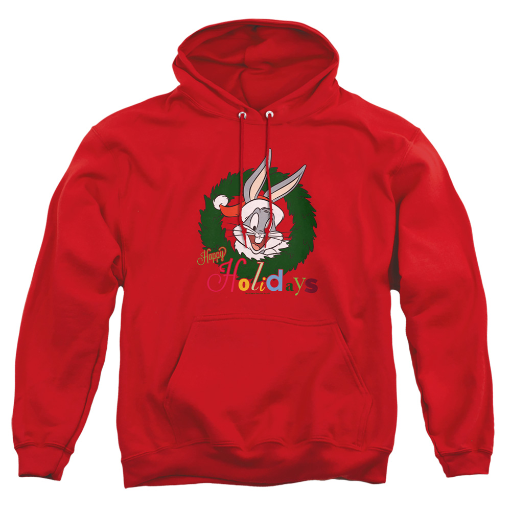 LT200-AFTH-2 Looney Tunes Holiday Bunny Adult Pullover Hoodie, Red - Medium