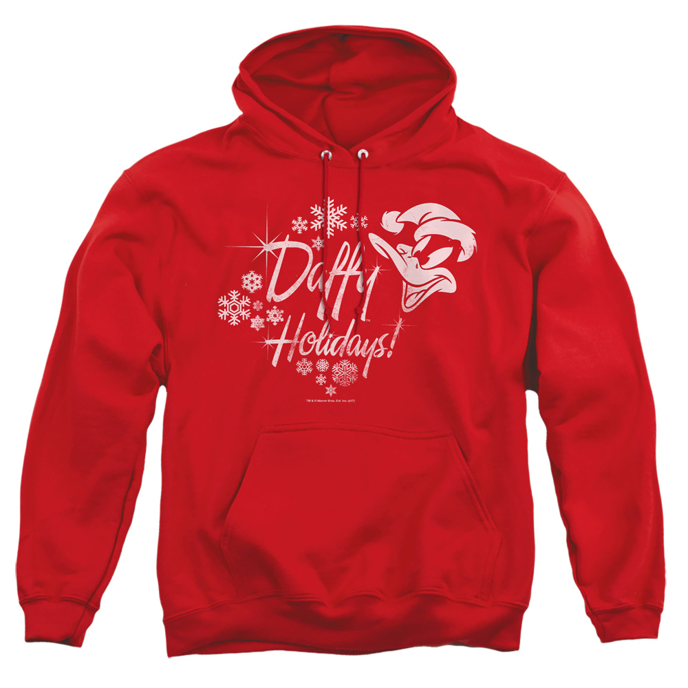 LT201-AFTH-2 Looney Tunes Daffy Holidays Adult Pullover Hoodie, Red - Medium