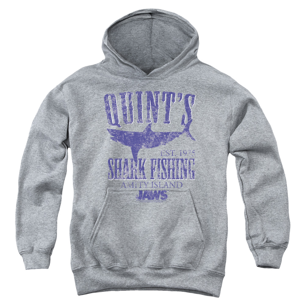 UNI413-YFTH-2 Jaws Quints Youth Hooded Sweatshirt, Athletic Heather - Medium