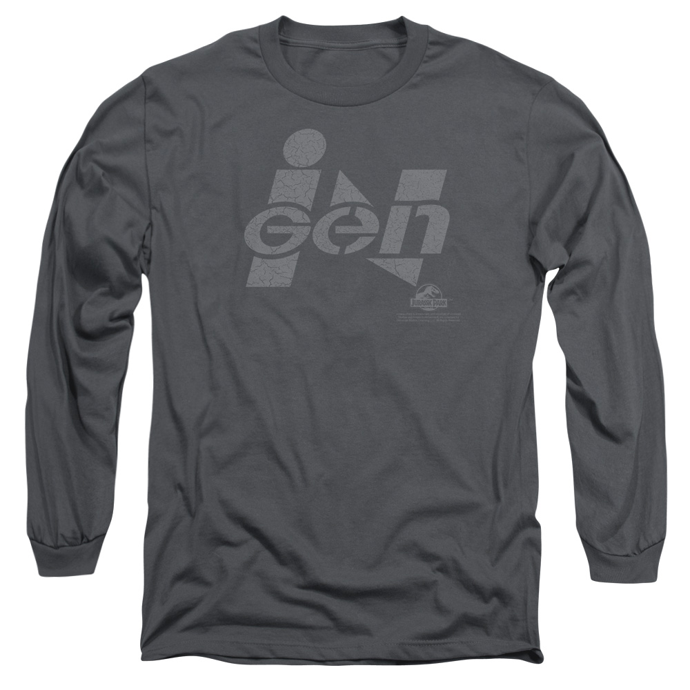UNI185-AL-2 Jurassic Park Ingen Logo Adult Long Sleeve T-Shirt, Charcoal - Medium
