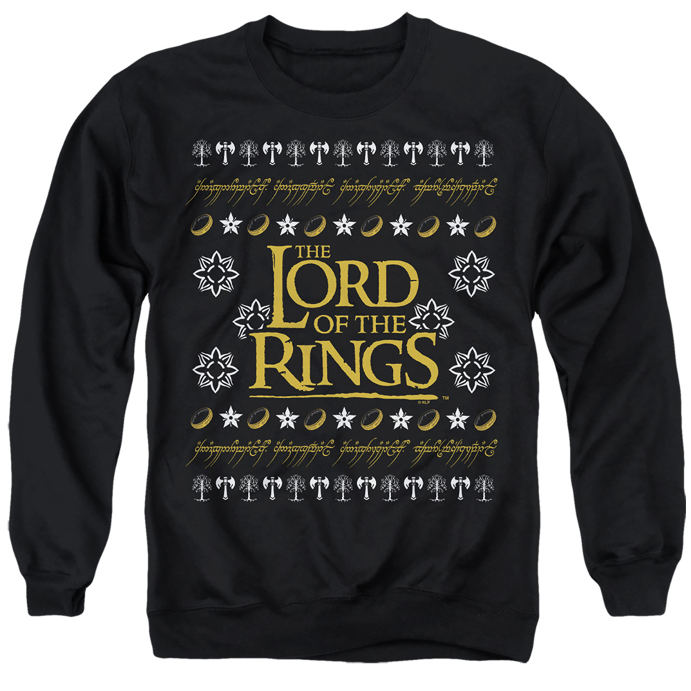 LOR10000-AS-1 Lord of The Rings Ugly Christmas Logo Adult Crewneck Sweatshirt, Black - Small